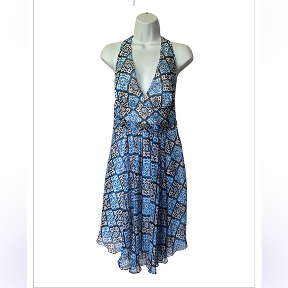 Milly Dresses & Skirts - Milly silk halter dress blue floral backless excellent Size 8